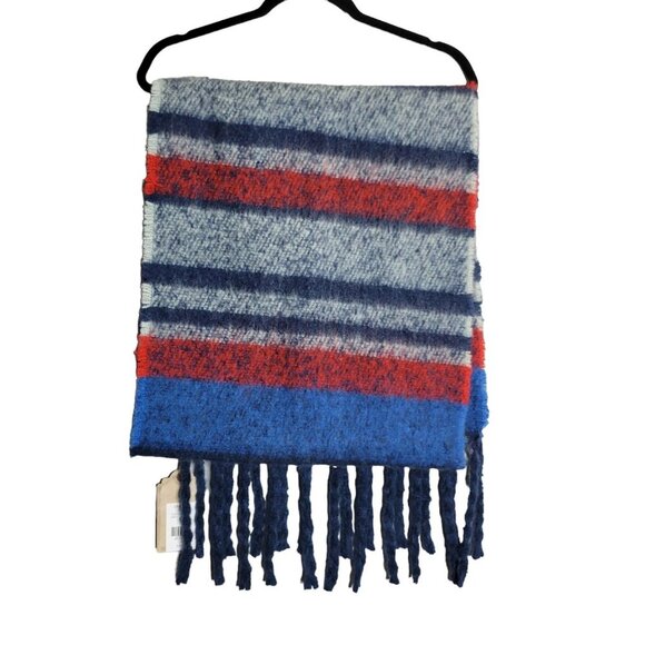 NWT True Craft Soft Fuzzy Large Winter Scarf Striped Blue Red - Picture 2 of 5